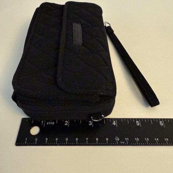 Vera Bradley Smartphone Wristlet Wallet Black Quilted Dual Zippers Card Slots - Picture 10 of 16